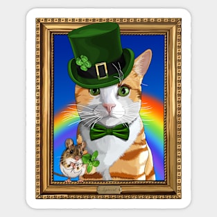 St Patricks Day Leprechaun Cat and Mouse Sticker